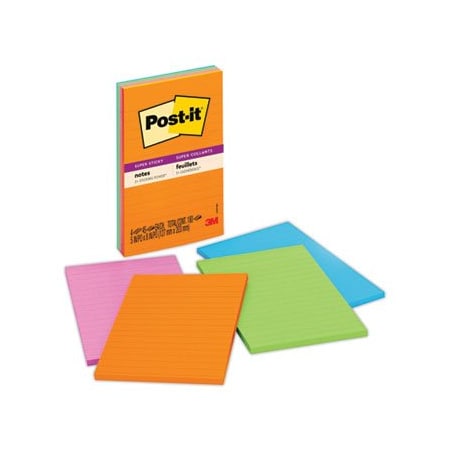 3M Post-It, Pads In Rio De Janeiro Colors, Lined, 5 X 8, 4PK 5845SSUC